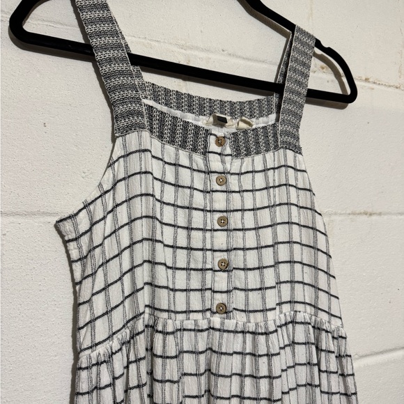 Roxy White Black Plaid Gingham Checkered Sleeveless Sun Dress Midi Modest Large - Picture 2 of 6